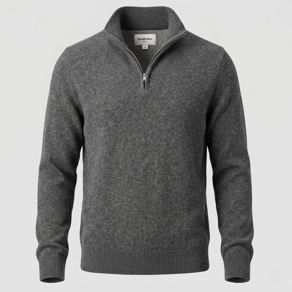 Goodfellow & Co Mens Small Gray Sweater 1/4 Zip Pullover Cotton Heathered Ribbed
